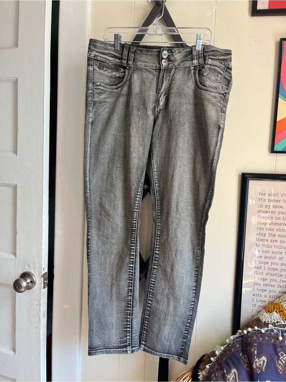 Gray Washed Straight-Leg Jeans